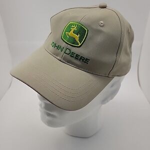 John Deere Classic Logo Hat Cap Adjustable Strap Khaki Embroidered One Size